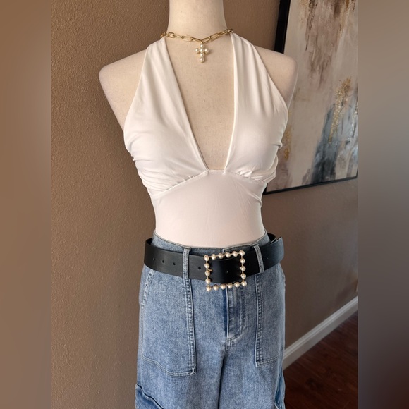 Elegant Black Belt with Pearl-Embellished Buckle - Picture 5 of 7